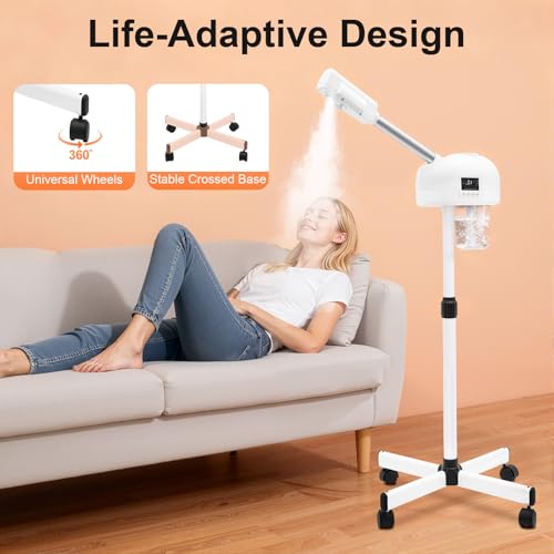 Professional Facial Steamer for Clean Skin, LCD Facial Steamer with Hot Nano Mist &Timer Function, 600ml Tank, for Home Spa & Salon, Deep Cleansing & Hydrating, White