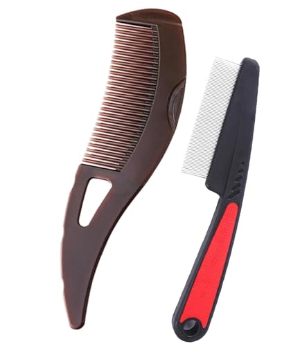 Dandruff Comb Fine Tooth Scalp Detox Comb Lice for Women, Men & Kids Stainless Steel Scalp Detoxing, Sweep & Massage Hair Brush Tool for Hair Care (Brown+Red)