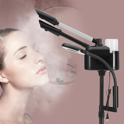 Artist hand Facial Steamer Professional 3 in 1 Hot and Cold Facial Steamer with 5X LED Magnifying Lamp, Esthetician Facel Steamer Fast Heating for Beauty Salon Spa Home Use, Black