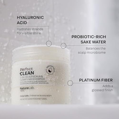NatureLab.TOKYO Perfect Clean Scalp Scrub & Clarifying Shampoo - Exfoliating Sugar Crystals, Probiotic Sake Water, Hyaluronic Acid - 2-in-1 Deep Scalp Cleanser for Shine & Hydration, 8.1 oz, Original