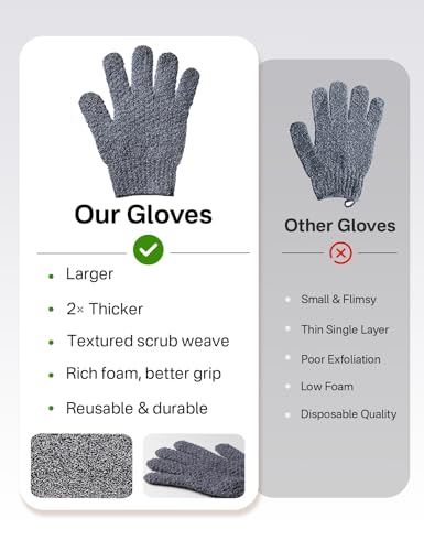 Yiclick Heavy Exfoliating Gloves 4Pcs, Exfoliating Mitts, Body Scrubber for Bath Shower Exfoliation, Body Scrub Exfoliator for Dead Skin Remover, Exfoliate Sponge Loofah Washcloth Men Women