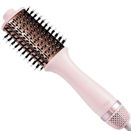 4.0 Ionic Hair Blow Dryer Brush-Lightweight 3X Faster Drying, 5-in-1 Blow Out Brush for More Shine, Curliness and Volume, Titanium Hot Hair Brush More Smooth, Anti-Frizz, Salon-Style Blowouts,Pink