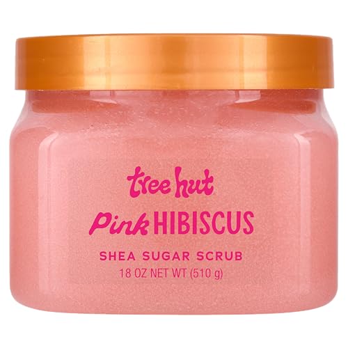 Tree Hut Pink Hibiscus Shea Sugar Scrub, Exfoliating, Hydrating & Moisturizing Body Scrub with Shea Butter & Nourishing Essential Oils, Smooth & Soften Skin, 18 oz