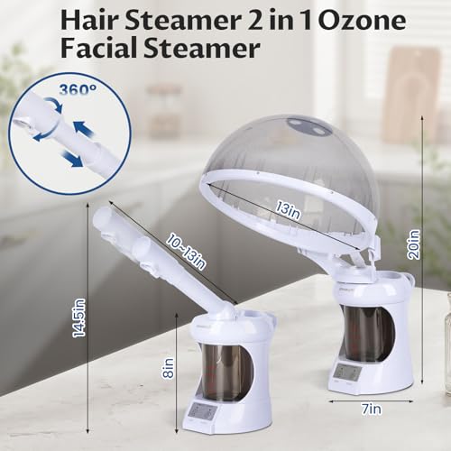 Hair Steamer, 2-in-1 Hair and Face Steamer with Extendable Arm, Portable Tabletop Steamer, Suitable for Home and Salon Personal Care
