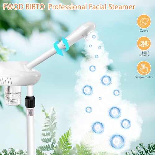 Professional Facial Steamer, Esthetician Steamer on Wheels with Hot Mist, Stand Face Steamer for Facial Deep Cleaning, Steamer for Facial for Personal Care or Spa, Moisturizing and Hydrating, White