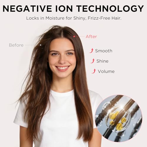 Aima Beauty Blow Dryer Brush - Ionic Ceramic Hot Air Brush for Frizz-Free Straightening & Voluminous Blowout, 2.3‘’/ 60mm Oval Barrel with Nylon Bristles, 360 Surrounded Vent, 3 Heat Settings, Pink