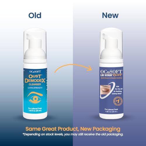 OCuSOFT Oust Demodex Foam Cleanser - Extra Strength - Foaming Cleanser for Eyelids & Eyelashes with Tea Tree Oil - Eyelid Cleanser to Remove Oil, Debris & Pollen - 1.68 fl oz