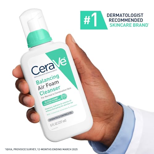 CeraVe Balancing Air Foam Face Wash, Foaming Facial Cleanser For Combination Skin, 8HR Oil Control + 24HR Hydration, Fragrance-Free & Non-Comedogenic, With Glycolysine™ & 3 Essential Ceramides, 8oz
