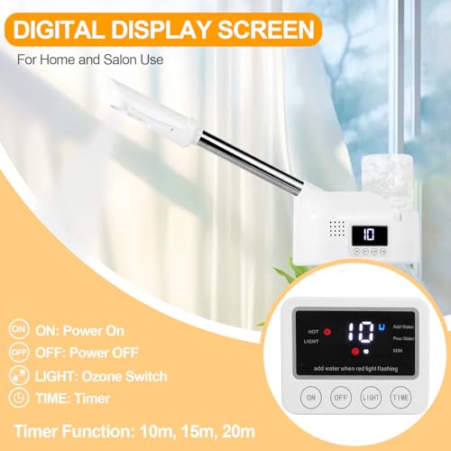 Professional Facial Steamer, Facial Steamer with Hot Mist and Timer Function, Adjustable Height Face Steamer on Wheels with 360° Rotatable Nozzle for Deep Hydration and Cleaning