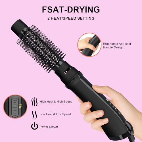 4-in-1 Ionic Hot Air Brush & Blow Dryer with 3D Nylon Pins - Ceramic Titanium Anti-Frizz Styler for All Hair Types, 1000W Fast Drying & Volumizing, 2 Heat/2 Speed Smoothing
