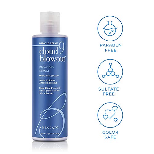 Brocato Cloud 9 Blowout Blow Dry Serum, 8.5 Ounce | Miracle Repair, Rapid Blow Dry Serum & Heat Protectant for Soft, Shiny Hair | All-Natural Hair Products for All Hair Styles, Color Safe