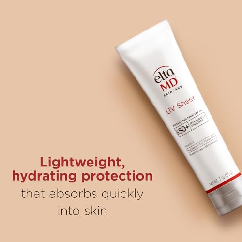EltaMD UV Sheer Face and Body Sunscreen SPF 50+, Oil Free, No White Cast Sunscreen for Face and Body, Zinc Oxide Formula, 3.0 oz Tube
