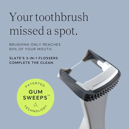Slate Electric Flosser - Rechargeable | 3-in-1 Dentist-Invented with Reusable Floss Heads, Gum Brushes & Tongue Scraper | More Effective Than String or Water Floss