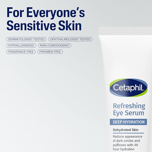CETAPHIL Deep Hydration Refreshing Eye Serum, 0.5 fl oz, 48Hr Hydrating Under Eye Cream to Reduce the Appearance of Dark Circles, With Hyaluronic Acid, Vitamin E & B5 (Packaging May Vary)