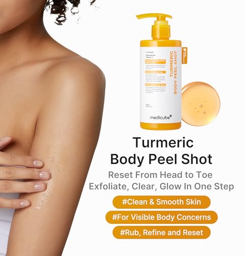 medicube Body Peel Shot with Turmeric | Gentle Body Exfoliating Serum with BHA, LHA & PHA for Dead Skin Cells, Uneven Looking Skin & Excess Sebum | 9.46 fl.oz