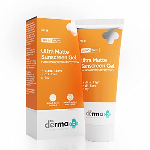 The Derma Co Ultra Matte Sunscreen Gel with SPF 60 & PA+++ | Broad Spectrum Protection | Helps Prevent Sun Damage | Oil-Free Formula for Acne-Prone Skin | 1.76 Oz/50g