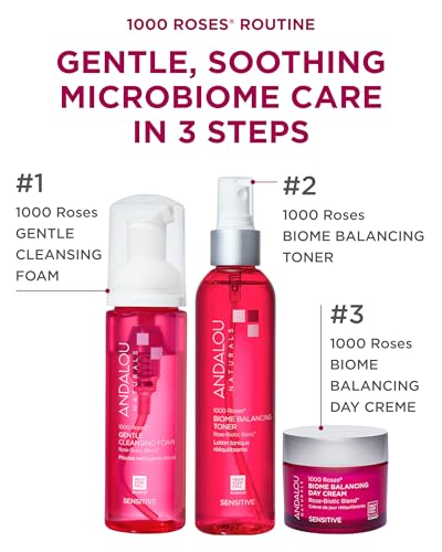 Andalou Naturals 1000 Roses Gentle Cleansing Foam | Foaming Face Wash with Rose Stem Cells & Organic Aloe Leaf Juice | Hydrating Daily Cleanser for Sensitive Skin | 5.5 fl oz
