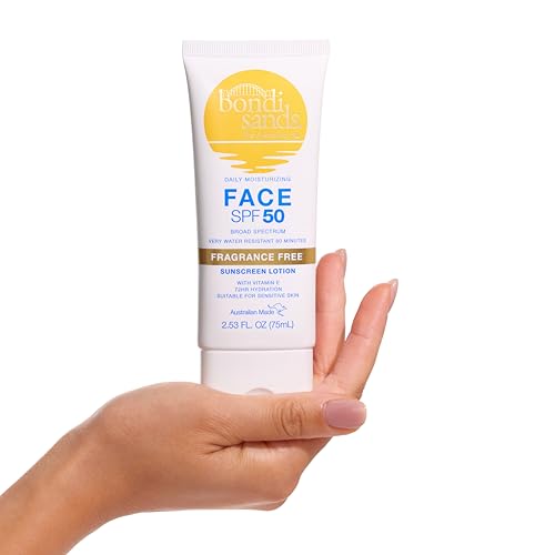 Bondi Sands Fragrance Free Daily Sunscreen Face Lotion SPF 50 | Hydrating UVA + UVB Protection, Non-Greasy, Gentle, Water Resistant | 2.53 Oz/75 mL