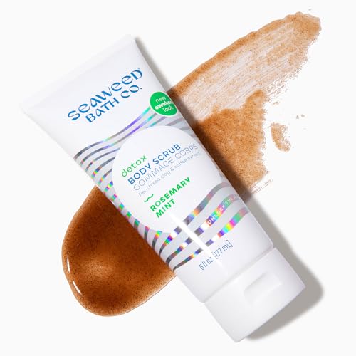 Seaweed Bath Co. Detox Body Scrub - Rosemary Mint - Exfoliating Skin Scrub Removes Dead Skin & Impurities - With French Sea Clay, Coffee Bean Extract - Vegan, Paraben & Sulfate Free - 6 oz