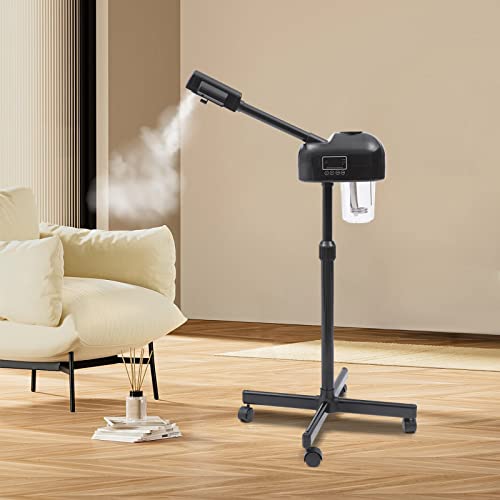 Standing Facial Steamer, Movable Pedicure Steamer Machine with Water Tank and LCD Operation Panel, Portable Face Steamer for Home, Beauty Stores (Black)