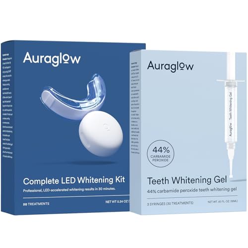Auraglow Teeth Whitening Kit & 44% Teeth Whitening Gel Refill Pack
