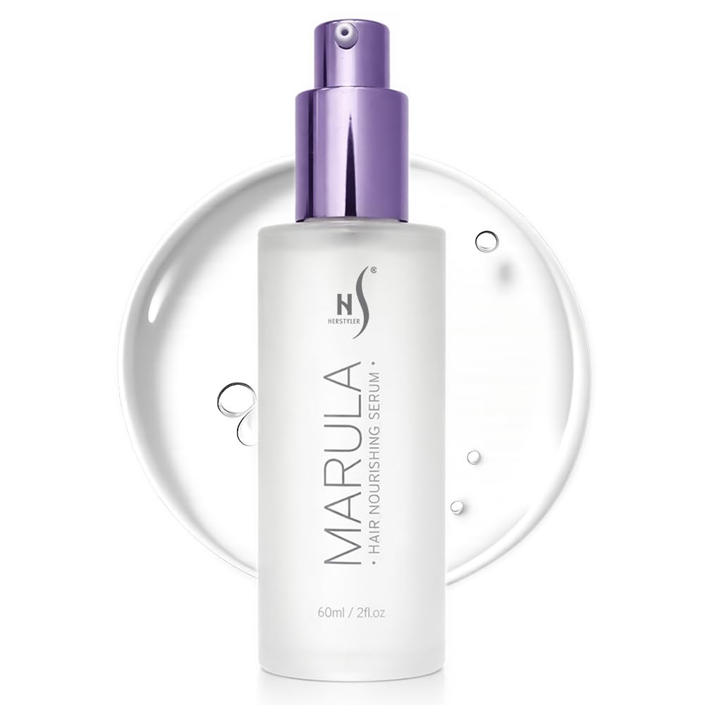 HerStyler Marula Oil Hair Serum - Anti Frizz Serum for Frizzy, Dry and Damaged Hair - Boosts Shine, Straightening - Address Flyaways, Split Ends - 2 Fl Oz (1 Pack)