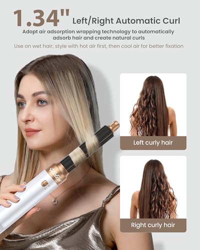 Ukliss 6 in 1 Hair Dryer Brush with Auto-Wrap Curling & ALCI Plug, Ionic Hot Air Brush for Frizz-Free Salon Blowouts at Home, 3 Heat Settings for Fine to Normal Hair, 800W