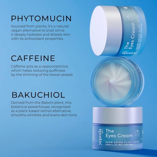 Yepoda The Eyes Cream, Hydrating Eye Cream With Plant-Based Snail Slime Alternative, Reduces the Look of Puffiness & Deeply Hydrates the Skin, Vegan Korean Eye Cream for All Skin Types, (0.50 FL. OZ.)