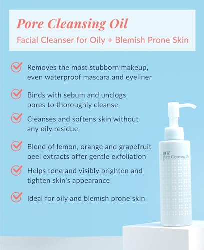 DHC Pore Cleansing Oil, Facial Cleansing Oil, Makeup Remover, Unclog Pores, Residue-Free, Fragrance and Colorant Free, 5 fl. oz.