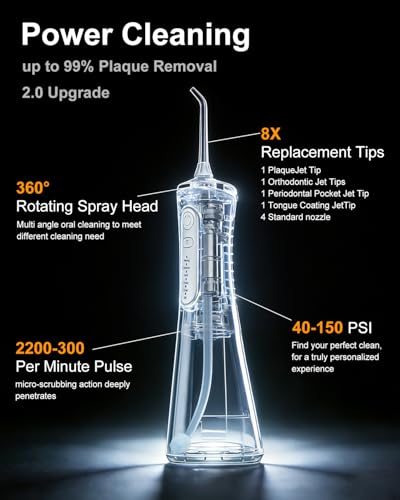 MySmile LP211 Water Flosser Cordless for Teeth, 5 Modes Portable Oral Irrigator, 260ML Water Dental Picks for Sensitive Teeth Cleaning, IPX7 Travel Rechargeable Water Flossing &2 Teeth Wipes