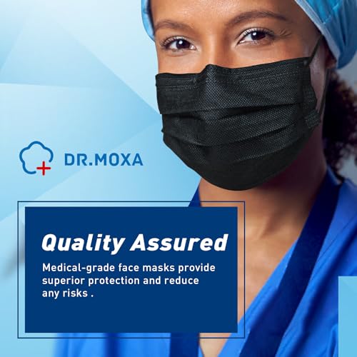 100 Pack Medical Grade Black Disposable Face Masks-Protective 3 Ply Face Mask for Adults, Comfortable,Soft, Breathable