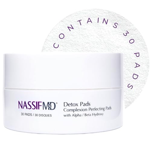 NassifMD Exfoliating Detox Pads | Surgeon-Created AHA/BHA Facial Pads for Deep Cleansing, Smoother Texture & Glowing Skin | Reduces Pores, Firms, Brightens