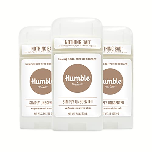 HUMBLE BRANDS Aluminum-Free Deodorant, Vegan and Cruelty- free, Formulated for Sensitive Skin, Simply Unscented, 2.5 Ounce (Pack of 3)