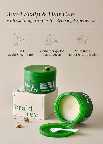 Braid Rev Scalp Sleeping Oil Balm, Korean Scalp Treatment, Balm-to-Oil Formula, Nourishing for Dry Scalp with Coconut & Shea Butter, Reduces Excess Sebum & Strengthens Hair Roots, 2.65 oz
