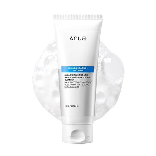 Anua Hydrating Gentle Foaming Cleanser, Hyaluronic Acid, Glycerin, Zinc, Panthenol, Korean Face Wash for Dry Skin, for Double Cleansing, Korean Skincare (150ml/5.07fl oz.)