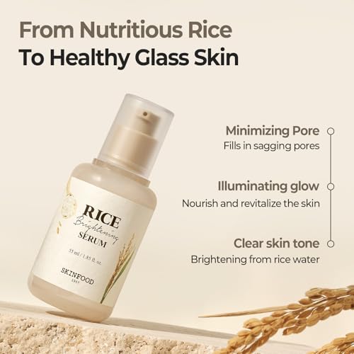 SKINFOOD Rice Serum, 48 Hours Fermented Rice Water Skincare Korean Serum for Face, Korean Rice Skincare for Natural Glow Glass Skin, Pore Minimizer, Rice Water Bright, 55ml/1.86fl.oz.