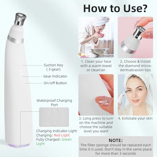 IeBilif Diamond Microdermabrasion Machine, 3 Modes Diamond Microdermabrasion Dermabrasion Machine for Blackhead Removal, Professional Portable Home Travel Microdermabrasion Device