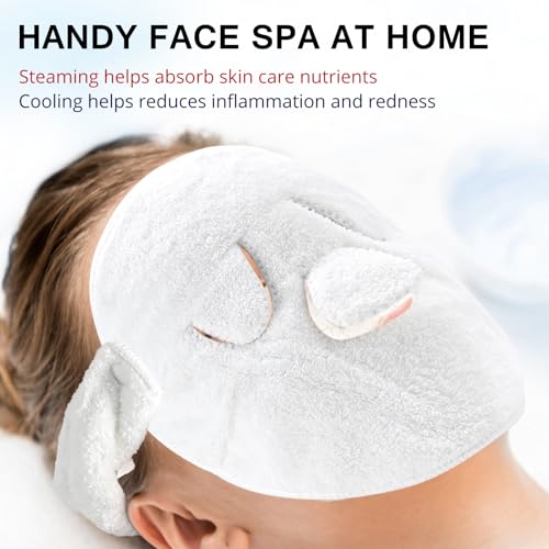 Face Steam Towel with Headband. Reusable Facial Steamer Spa Towels for Women Girls. 2-in-1 Care. Steam Serum Cream Absorption. Cool Calming Moisturizing