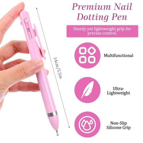 1PCS Nail Dotting Pen, 4-in-1 Ballpoint Design Nail Dotting Tool Pink Nails Art Pens Manicure Art Tools NailArt Kit with Tip Dot Paint for Nails DIY Salon