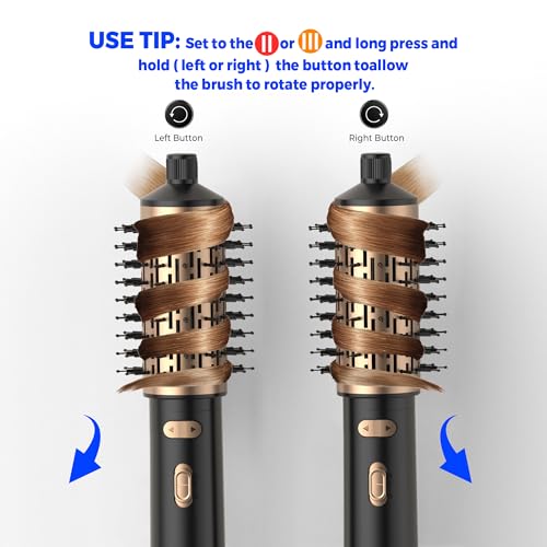 4 in 1 Rotating Hair Dryer Brush Spinning with Detachable Brush(2" & 1.5"),Negative Ionic Brush Blow Dryer 100-120V,3 Heats and 2 Speeds Rotating Hot Air Brush for Curling,Straight,Drying