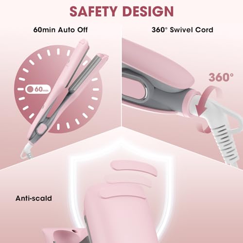 Curling Iron Hair Crimper Waver, MiroPure Waves Curling Wand 1 inch with 30S Fast Heating & PTC Heater, Deep Waver Hair Curler for Women, Dual Voltage, Pink