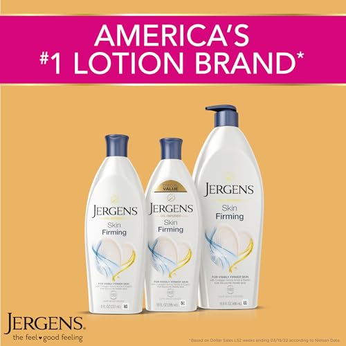 Jergens Skin Firming Body Lotion for Dry to Extra Dry Skin, Skin Tightening Cream with Collagen and Elastin, Dermatologist Tested, Hydralucence Blend Formula, 16.8 Oz