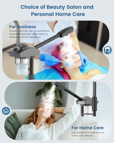 Kingsteam Facial Steamer & 5X Magnifying Lamp Combo, Professional Esthetician Equipment: Adjustable Nano Mist, Deep Pore Cleansing, Blackhead Remover, Acne Treatment Ozone Steamer (60 Min Timer),Black