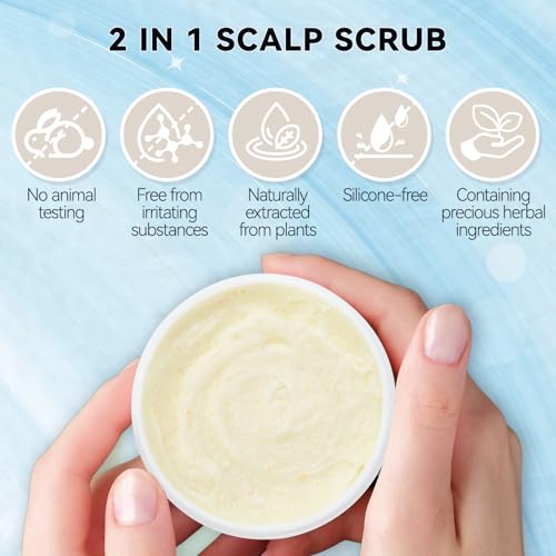 Scalp Scrub with Scalp Scrubber, Dry itchy Scalp & Dandruff Treatment, Scalp Exfoliator, Deep Cleans, Gentle Formula , 8.45 oz