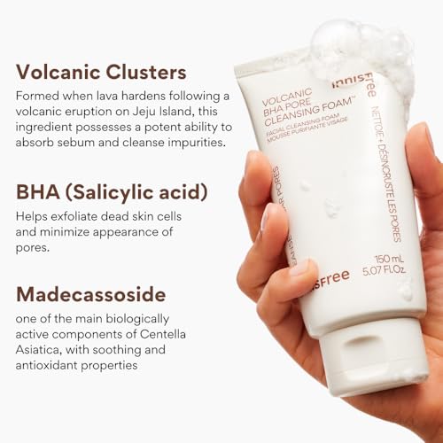 innisfree Volcanic BHA Pore Cleansing Foam, Korean Face Wash with Salicylic Acid, Oil Control, Deep Clean, Pore Care, Sulfate-Free Formula
