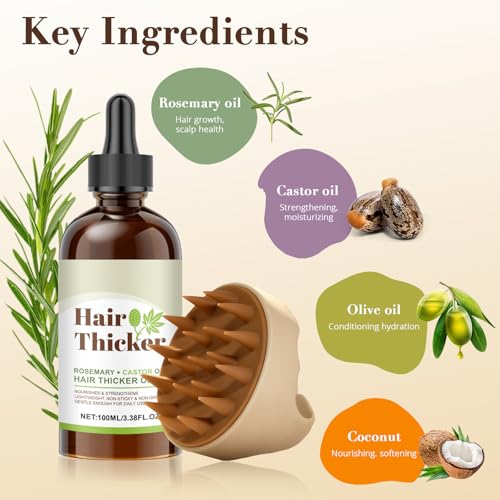 Organic Rosemary & Castor Hair Growth Oil + Scalp Massager Set, Hair & Scalp Care Oil, Lightweight Moisturizing Formula for for Dry, Damaged & Split End 1pc