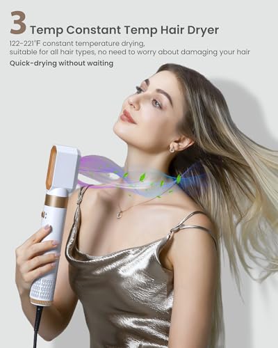 Ukliss 6 in 1 Hair Dryer Brush with Auto-Wrap Curling & ALCI Plug, Ionic Hot Air Brush for Frizz-Free Salon Blowouts at Home, 3 Heat Settings for Fine to Normal Hair, 800W