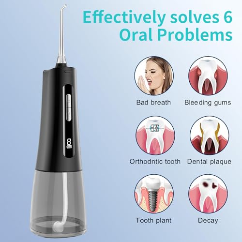 Water Dental Flosser for Teeth, Portable Cordless Oral Irrigator with 4 Modes 9 Intensities, Rechargeable IPX7 Waterproof Water Flosser, Travel Water Dental Picks for Cleaning