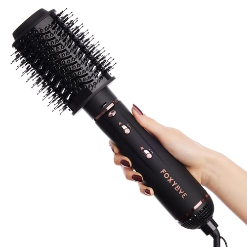 Foxybae Super Styler – 4-in-1 Blow-Dryer Brush Set - Diffuser, Blowout-Brush, 1.25” Curling Barrel & Drying Cylinder - Voluminous, Frizz-Free Hair - Dryer, Straightener & Curler (Black Rose-Gold)