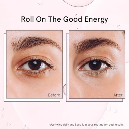 grace & stella Under Eye Brightener with Rose Quartz Rollerball - Hyaluronic Acid & Caffeine Eye Serum for Dark Circles & Puffiness - Valentines Day Gifts, Travel Size Toiletries (15ml / 0.51floz)